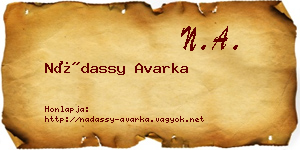 Nádassy Avarka névjegykártya